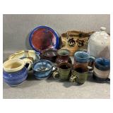 Assorted Hand Thrown Pottery : Cups , Jug, Votive