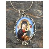 925 Our Lady of Perpetual Help Pendant Signed &