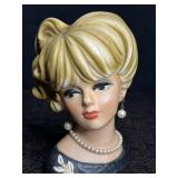 VINTAGE NAPCO LADY HEAD VASE PLANTER W/ JEWELRY
