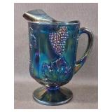 Indiana Blue Carnival Glass Harvest Grape Pitcher