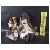 Collection of Dolls Bisque? Porcelain,  Cloth +