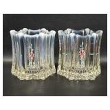 2 Fenton Vulcan Opalescent Hand Painted Signed