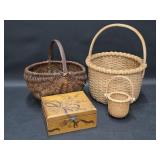 Small Nantucket & Other Baskets w/ Wooden Box