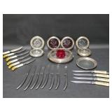 Sterling Silver Trimmed Coasters, Knife Sets+