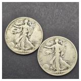 2- WALKING LIBERTY SILVER HALF DOLLARS