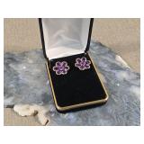 14K Gold & Amethyst Flower Earrings