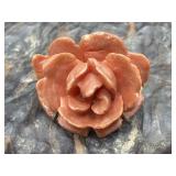 Vintage Carved Coral Color Rose Brooch