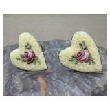 Vintage Sterling Guilloche Enamel Heart Earrings