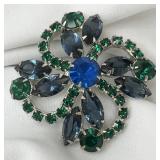 Vintage Blue & Green Pinwheel Brooch Pin