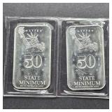 2- 1/2 OZ .999 FINE SILVER BARS TOTAL 1 OZ
