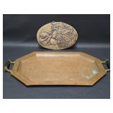 Older Copper Tray & Pottery Plaque