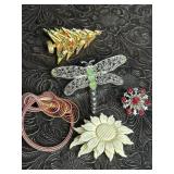 VINTAGE BROOCHES CHRISTMAS TREE, DRAGONFLY,