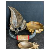 3 WOOD CARVED BOWLS & PHILIPPINES CARVED HORN PEN