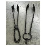 2 Antique Cast Iron Fireplace / Coal Tongs