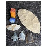 CARVED CHINESE SOAPSTONE SEAL STAMP, ARROWHEADS &
