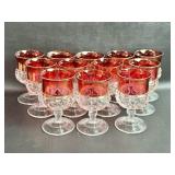 12 VTG TIFFIN ï¿½Kings Crownï¿½ Ruby/Clear Glass Wine