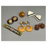 Vintage Bakelite 3 Pr. Earrings , Brooch +