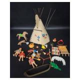 Vtg Playmobil Native American Camp ï¿½ Tipi, Canoe,