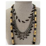 3 Fall Necklace Set - Black Beaded Dangle & Faux