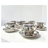 9 Oriental Porcelain Tea Cups w/ Saucers