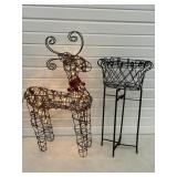 METAL WIRE LIGHTED REINDEER & METAL PLANT STAND