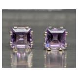 Sterling Silver & Amethyst Stud Earrings