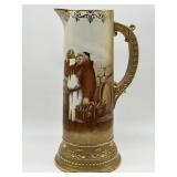 Hand Painted Antique Tankard Pitcher w/ Monk