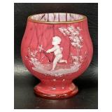 Mary Gregory Cranberry Cased Glass Hand Enameled