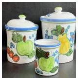 2 Portugal Made Pottery Canisters w/ Utensil