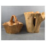Carved Wood Basket & Waste Paper Can