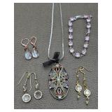 LC Beaded Pendant & Costume Earrings & Bracelet