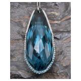Swarovski Teal Crystal Blue Glass Pendant & Chain