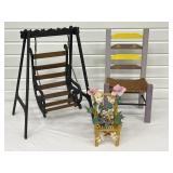 Cast Iron Slat Wood Swing , Wood Chair for Doll
