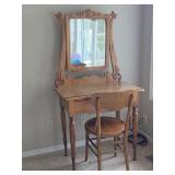 Petite Antique Oak Vanity w/ Chair