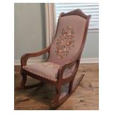 Antique Lincoln Rocker w/ Needlepoint Upholstery