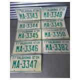 9 OKLAHOMA LICENSE PLATES 1977 OKLAHOMA IS OK.