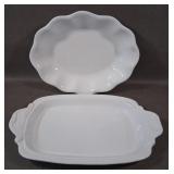 White Ironstone Scalloped Bowl & Handled Platter: