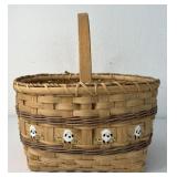 Signed Wooden Splint Basket w Hand Painted Sheep