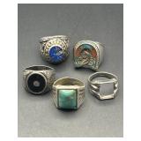 5 STERLING SILVER RINGS W/ DAMAGE