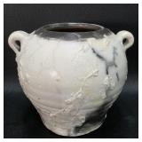 Signed Young 5' White Crackle Glaze Pottery