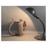 Art Deco Desk Lamp & Old Oil Can