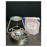 METAL CANDLE STAND, DREASER DISH W/ COSTUME