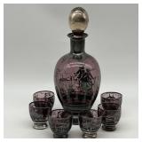 Vintage Venetian Amethyst Decanter w/ 6 glasses