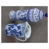 Takahashi Blue & White Grape Pitcher & Paisley Jar