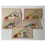 5 Antique Postcards Music & Dogs 4 Unused