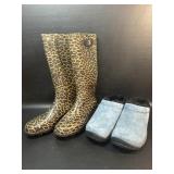 Blue Suede Lined Merrell Clogs Sz 9 & Leopard