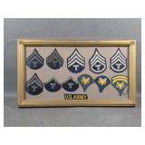 Framed Display of Army Technician Patches+