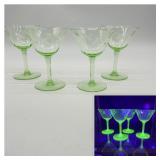 4 Vintage Uranium Stem Cocktail Wine Glass Green