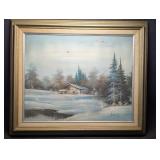 Original Oil on Canvas Winter Landscape, Signed