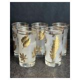 5 VINTAGE MCM LIBBEY GOLDEN LEAF TUMBLERS